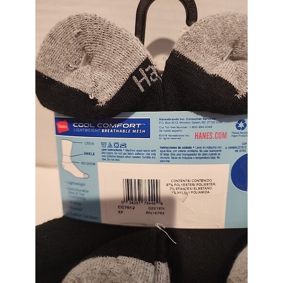 12 pair HANES Men's Cushioned lightweight mesh Cool Comfort Ankle Socks Black - Picture 3 of 3